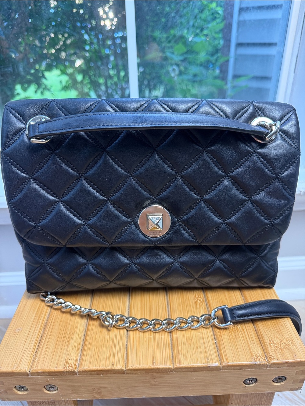 Kate Spade Quilted Black Leather Shoulder Bag with Chain Strap